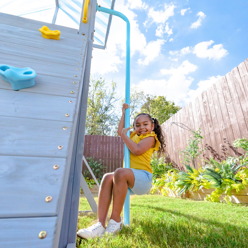 Teamson Kids Laguna Outdoor Wooden Swing Set With Slide & Rock